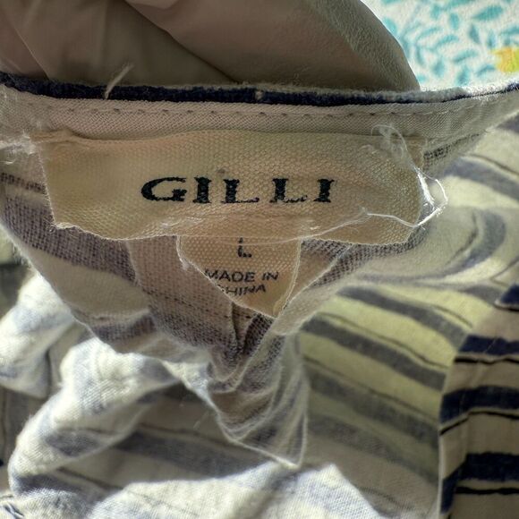 Gilli Linen Blend Summer Cropped Tie Front Wrap Top Cottage Core Peasant Boho L - Picture 3 of 4